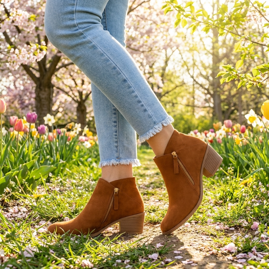 Women's Block-Heel Ankle Boots - Side-Zip Shoes