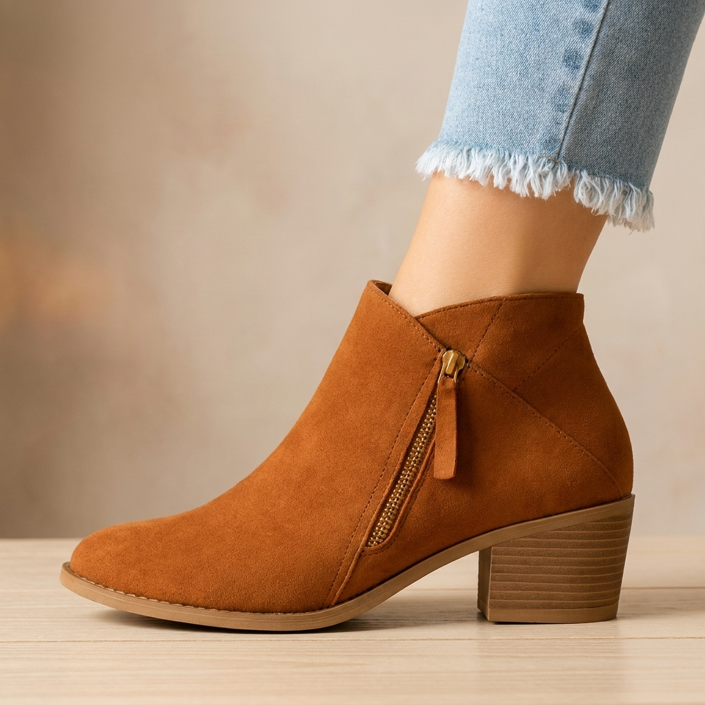 Women's Block-Heel Ankle Boots - Side-Zip Shoes