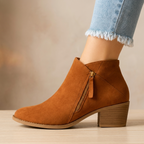 Women's Block-Heel Ankle Boots - Side-Zip Shoes