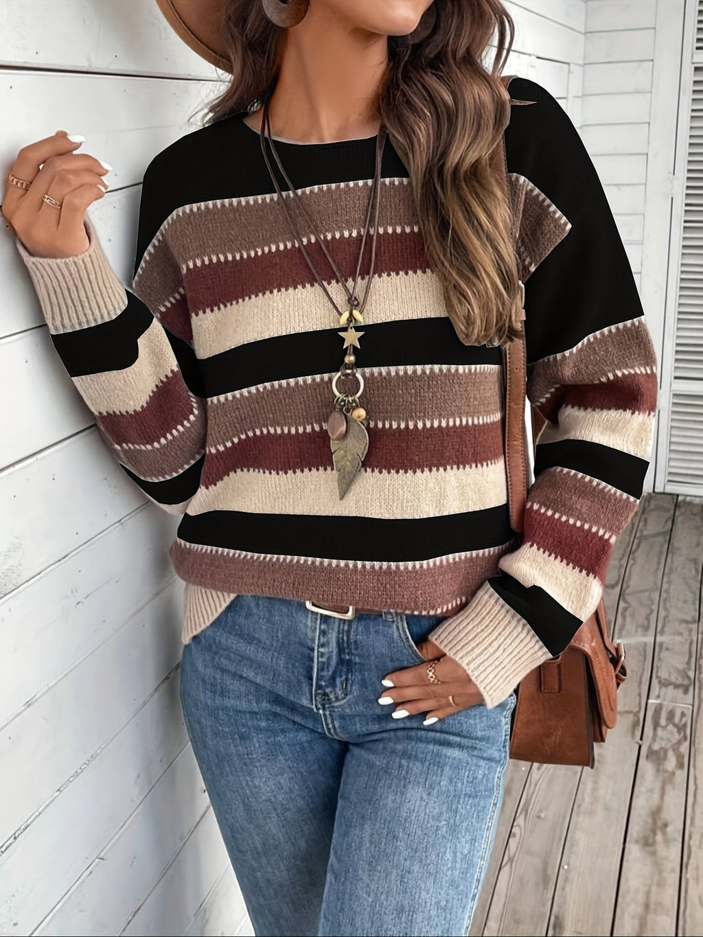 Women's Striped Jumper - Round Neck Knitwear