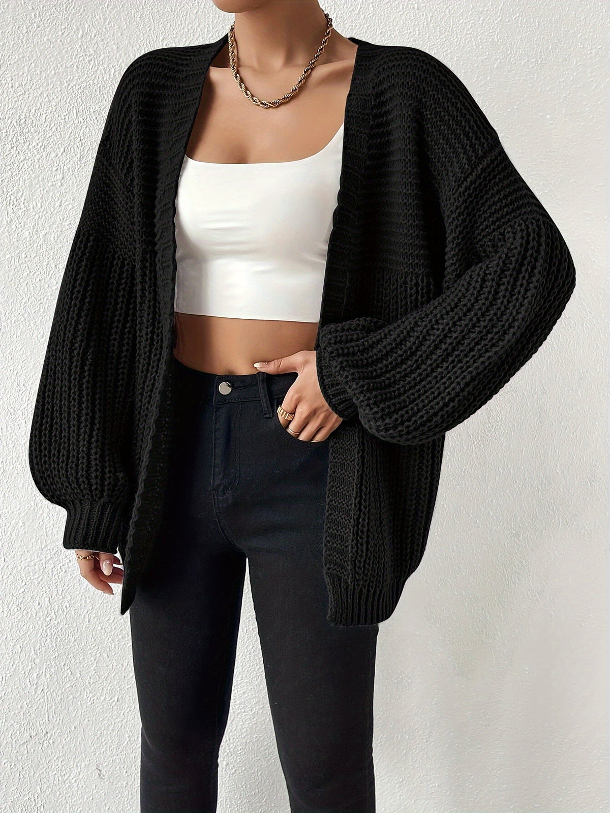 Women's Chunky-Knit Cardigan - Open Front