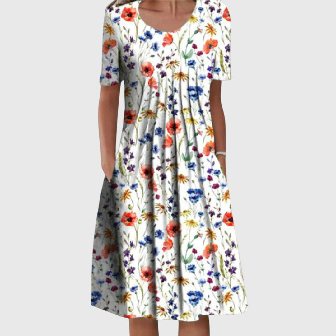Scarlett | Floral Print Round Neck Midi Dress