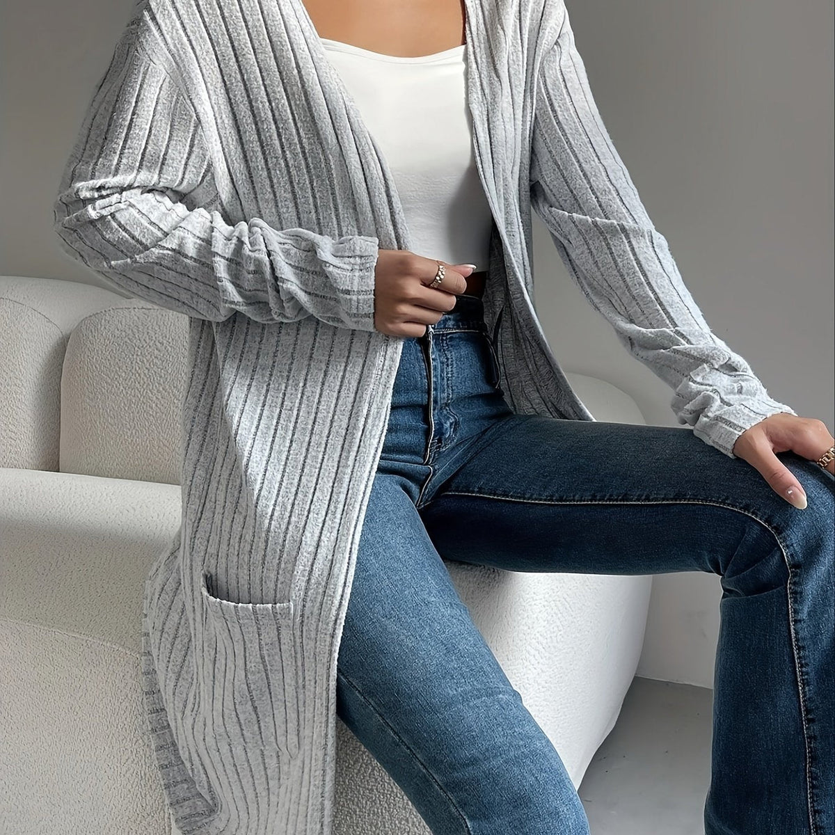 Women's Ribbed Cardigan - Open Front