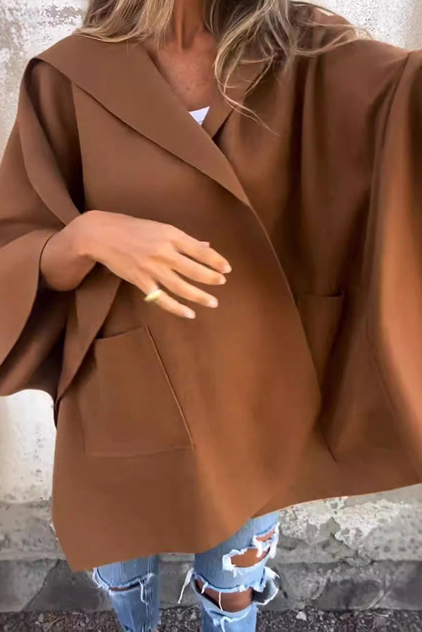 Women's Oversized Cape Coat- Notched Collar