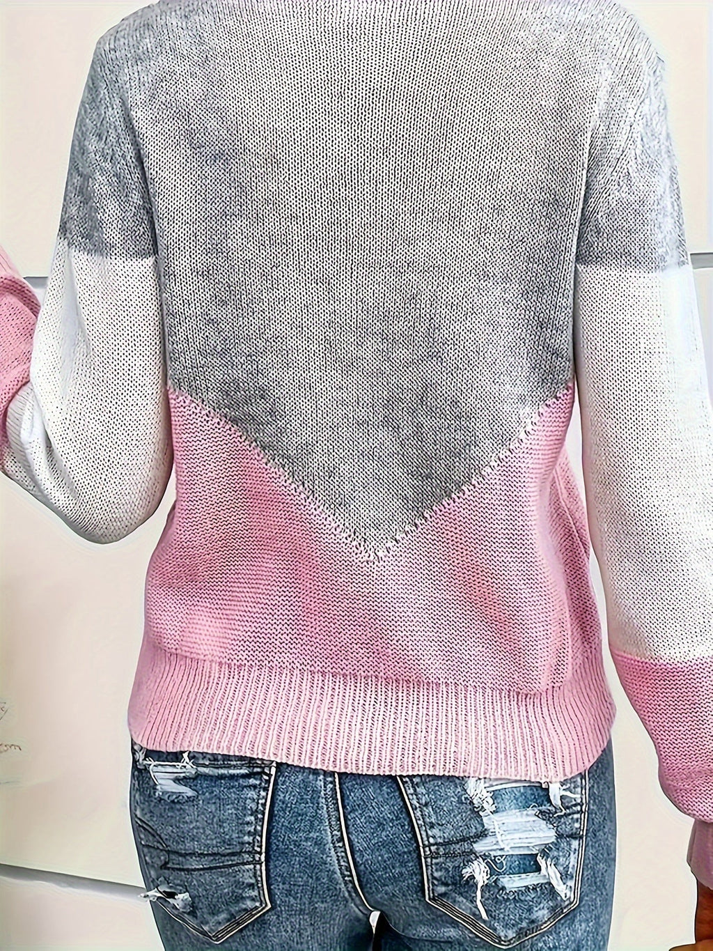 Women's Colour-Block V-Neck Jumper