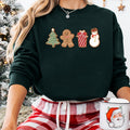 Women's Christmas Sweatshirt Gingerbread Tree Snowman Print