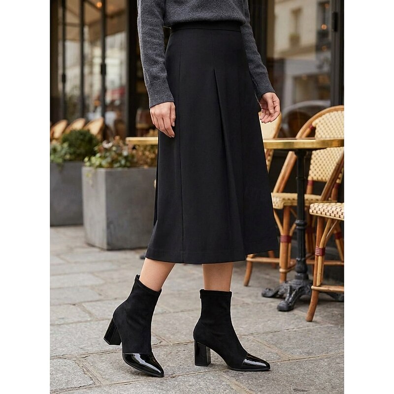 Women's Cap-Toe Ankle Boots - Block Heel Sock Boots