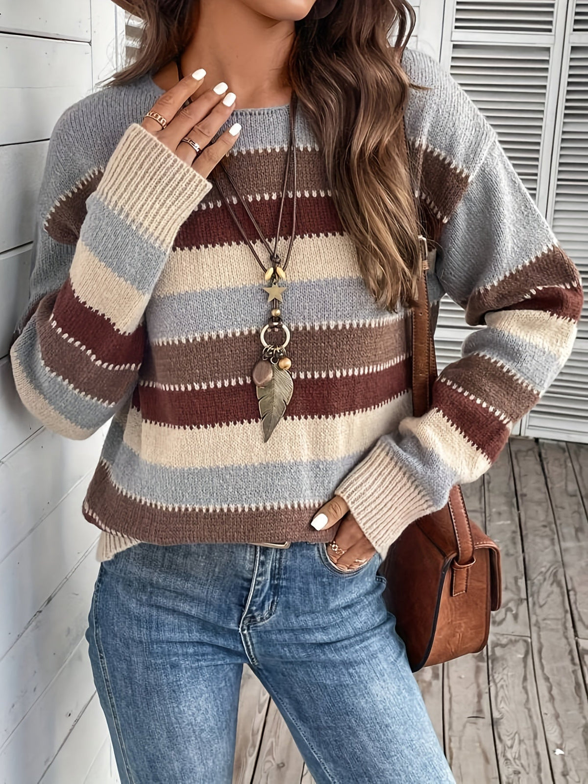 Women's Striped Jumper - Round Neck Knitwear