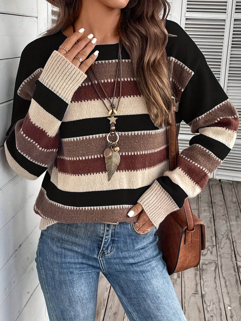 Women's Striped Jumper - Round Neck Knitwear