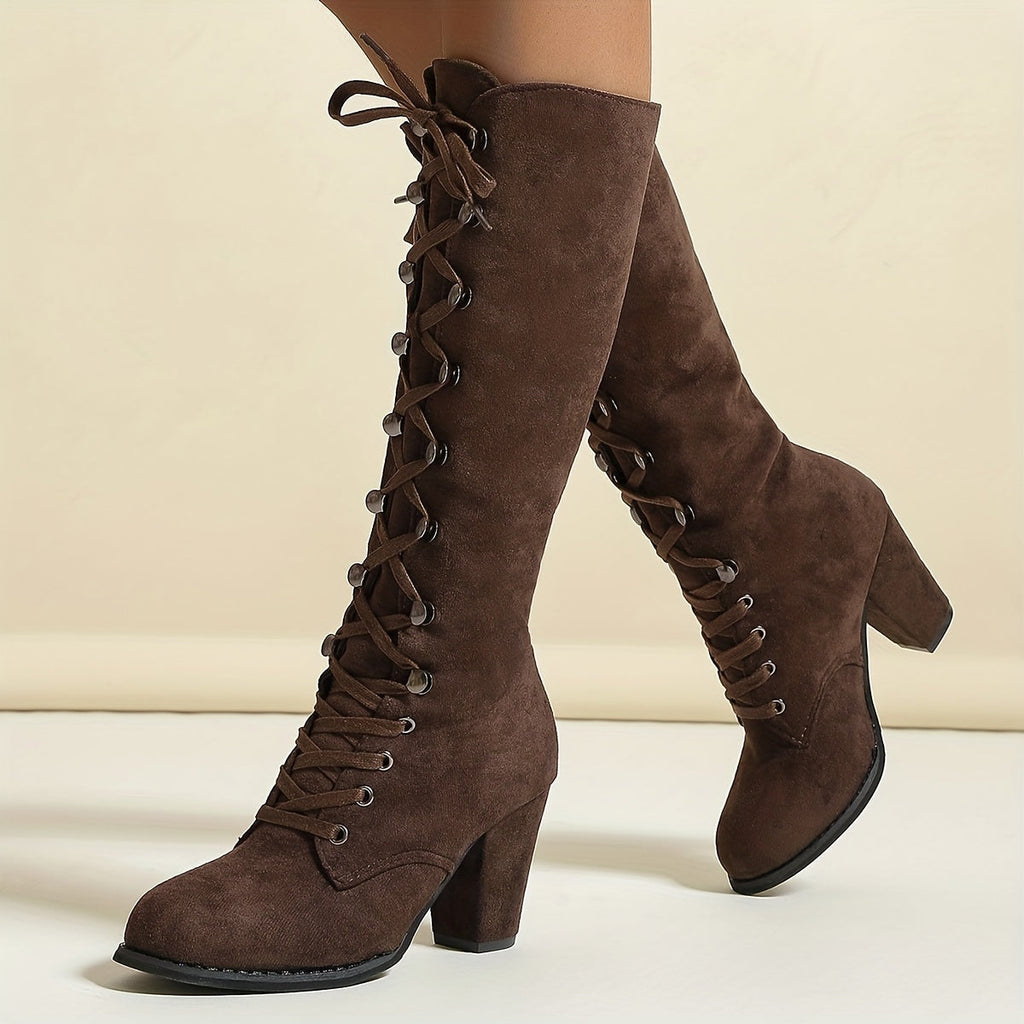 Women's Tall Lace-Up Boots - Chunky Heel