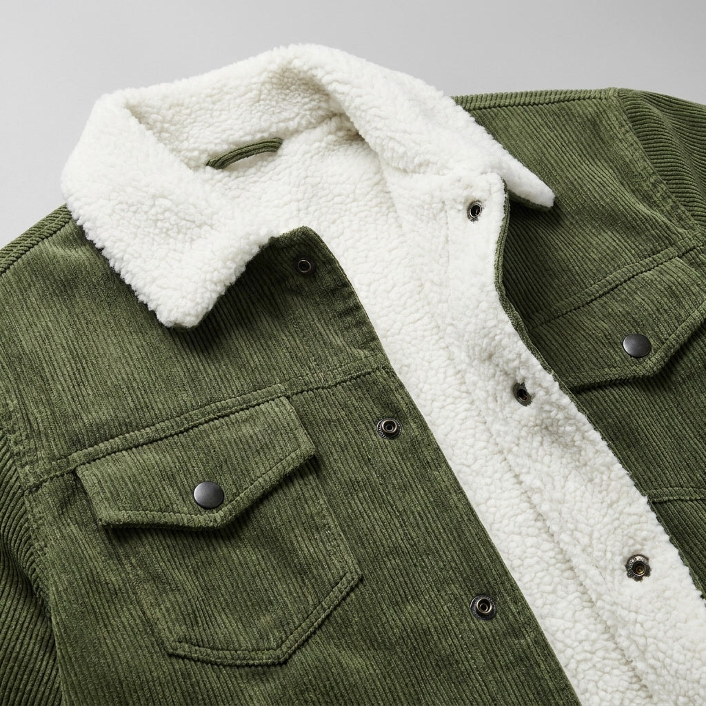 Men's Corduroy Jacket- Fleece Lining and Button Front