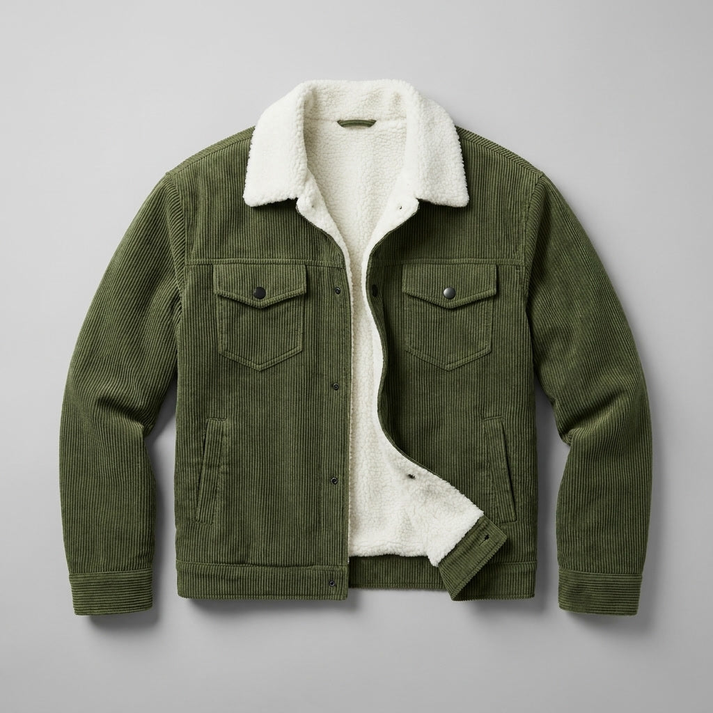 Men's Corduroy Jacket- Fleece Lining and Button Front