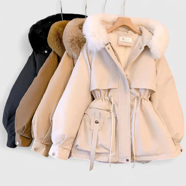 Women's Padded Jacket - Faux-Fur Trim Hooded Coat