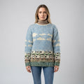 Women's Sheep Motif Knit Pullover with Round Neckline