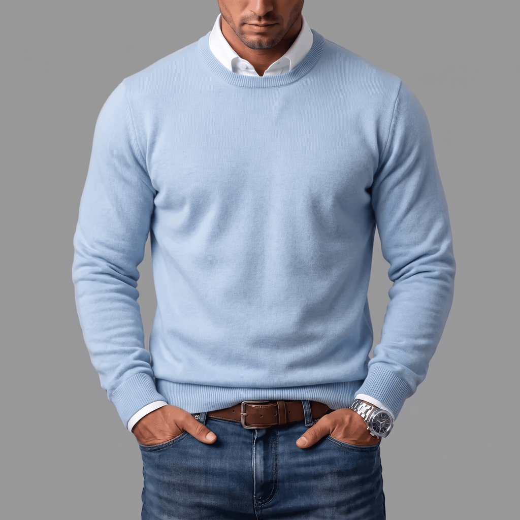 Men's Crew-Neck Jumper- Ribbed Trim and Knit Finish