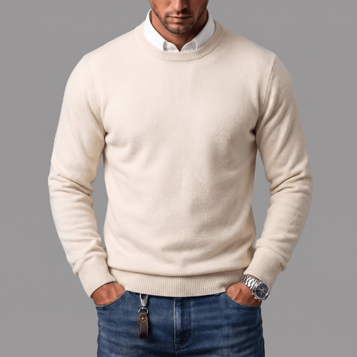 Men's Crew-Neck Jumper- Ribbed Trim and Knit Finish