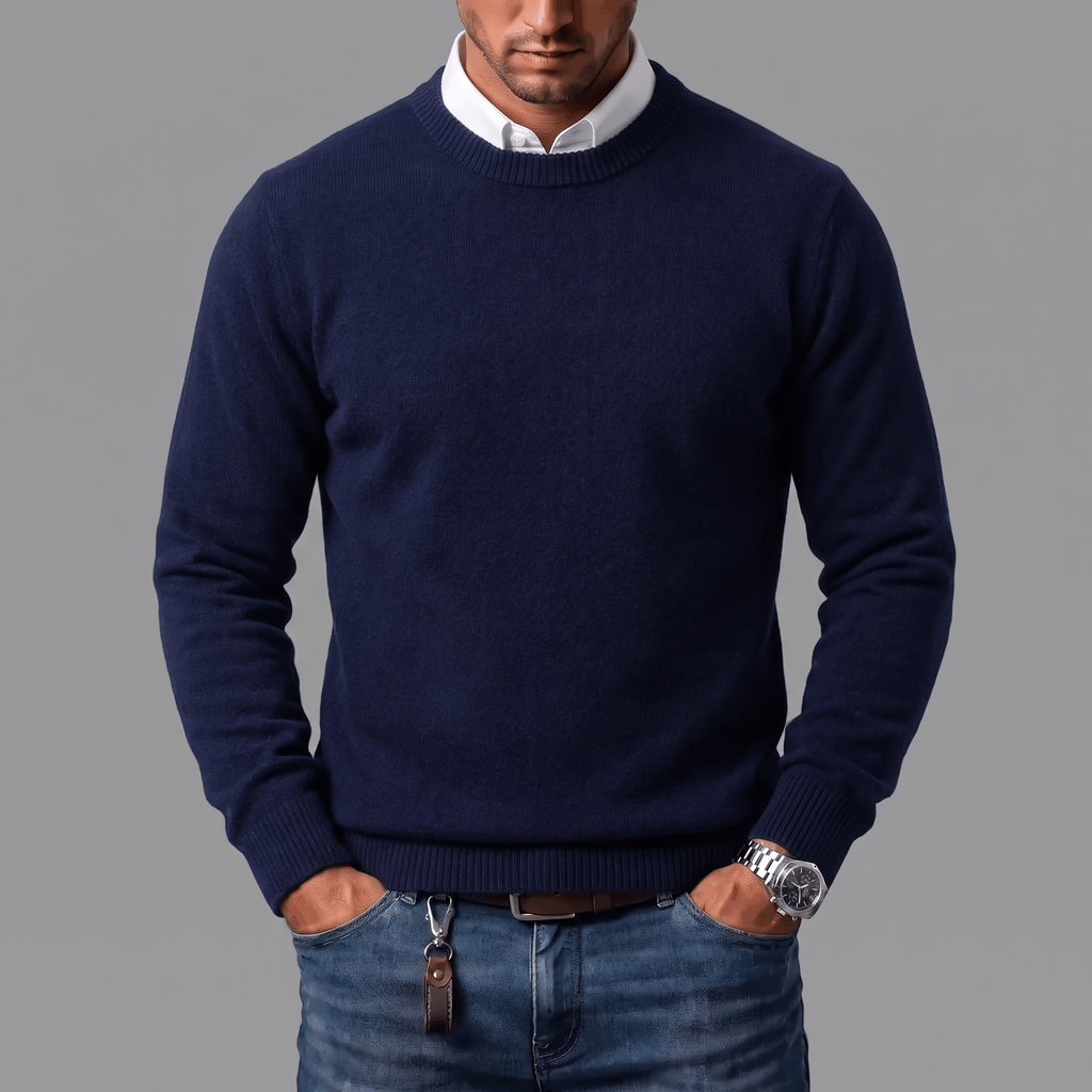 Men's Crew-Neck Jumper- Ribbed Trim and Knit Finish