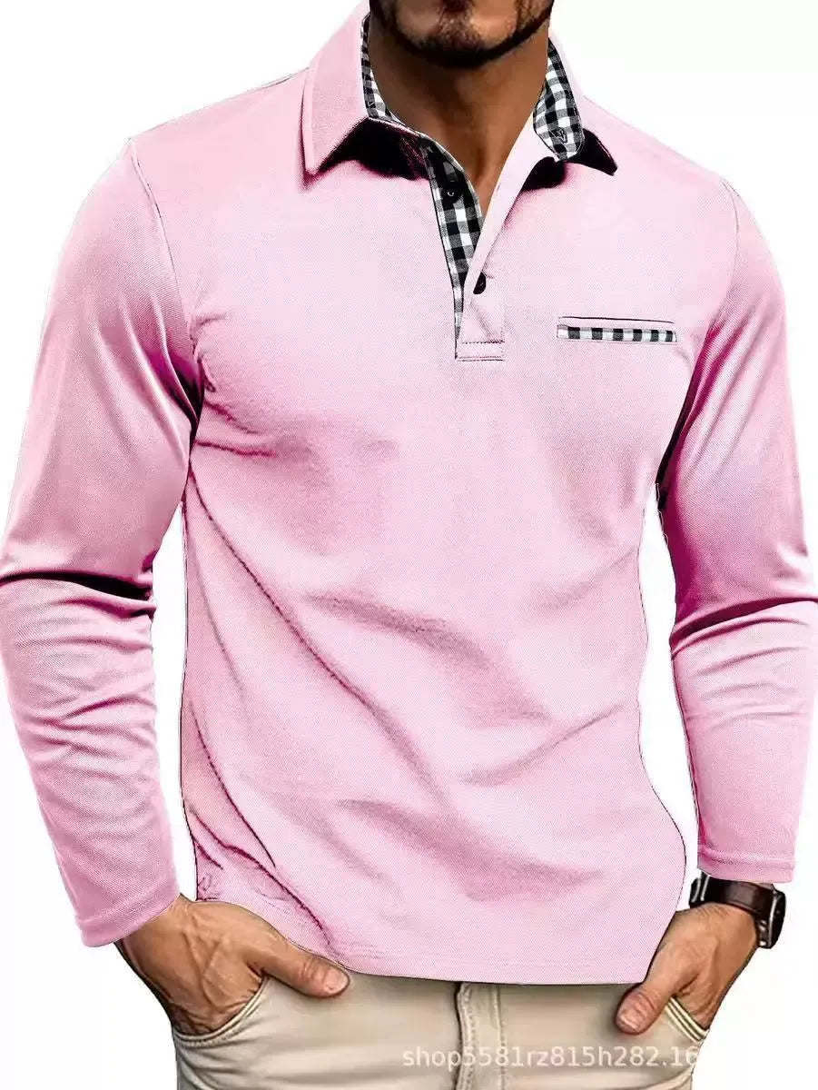 Men's Long-Sleeve Polo Shirt - Contrast-Collar Top