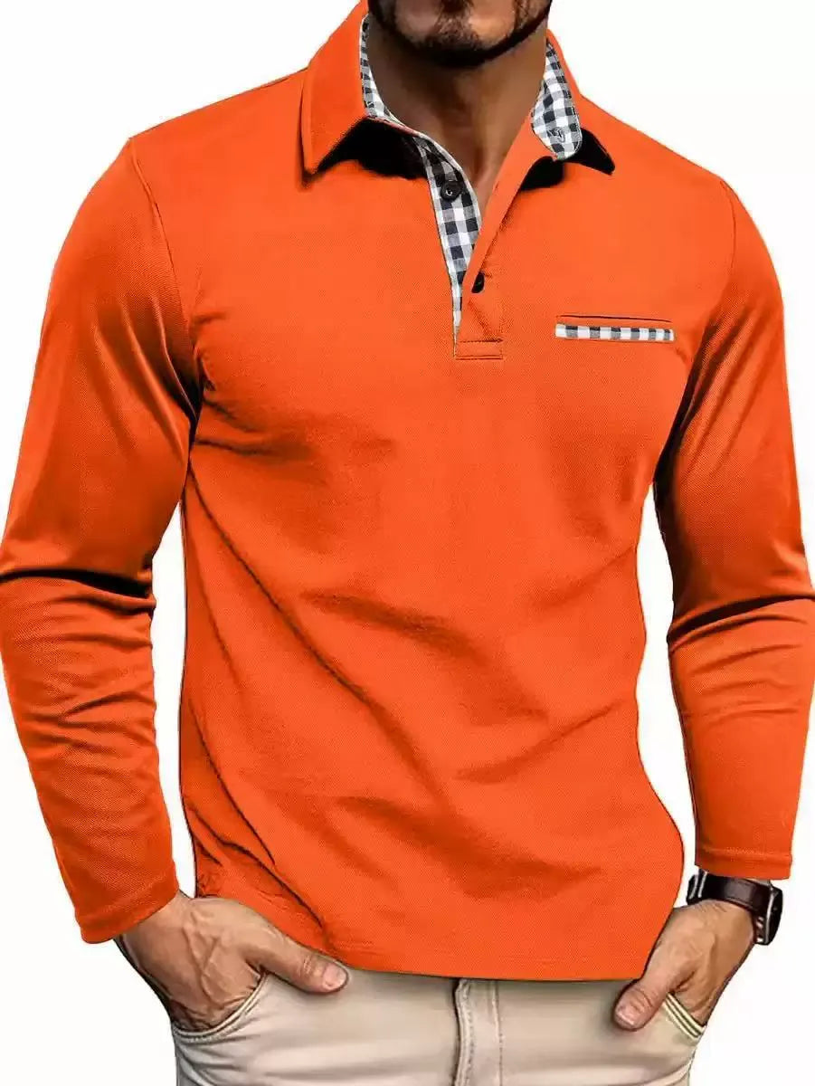 Men's Long-Sleeve Polo Shirt - Contrast-Collar Top