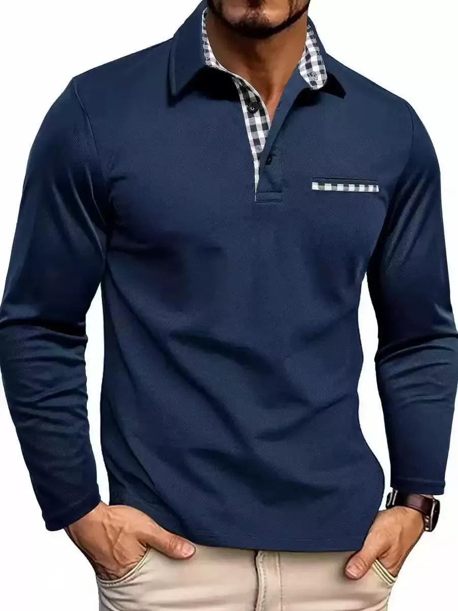 Men's Long-Sleeve Polo Shirt - Contrast-Collar Top