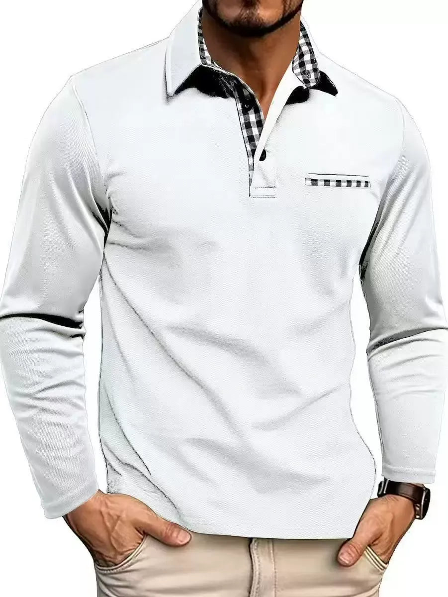 Men's Long-Sleeve Polo Shirt - Contrast-Collar Top