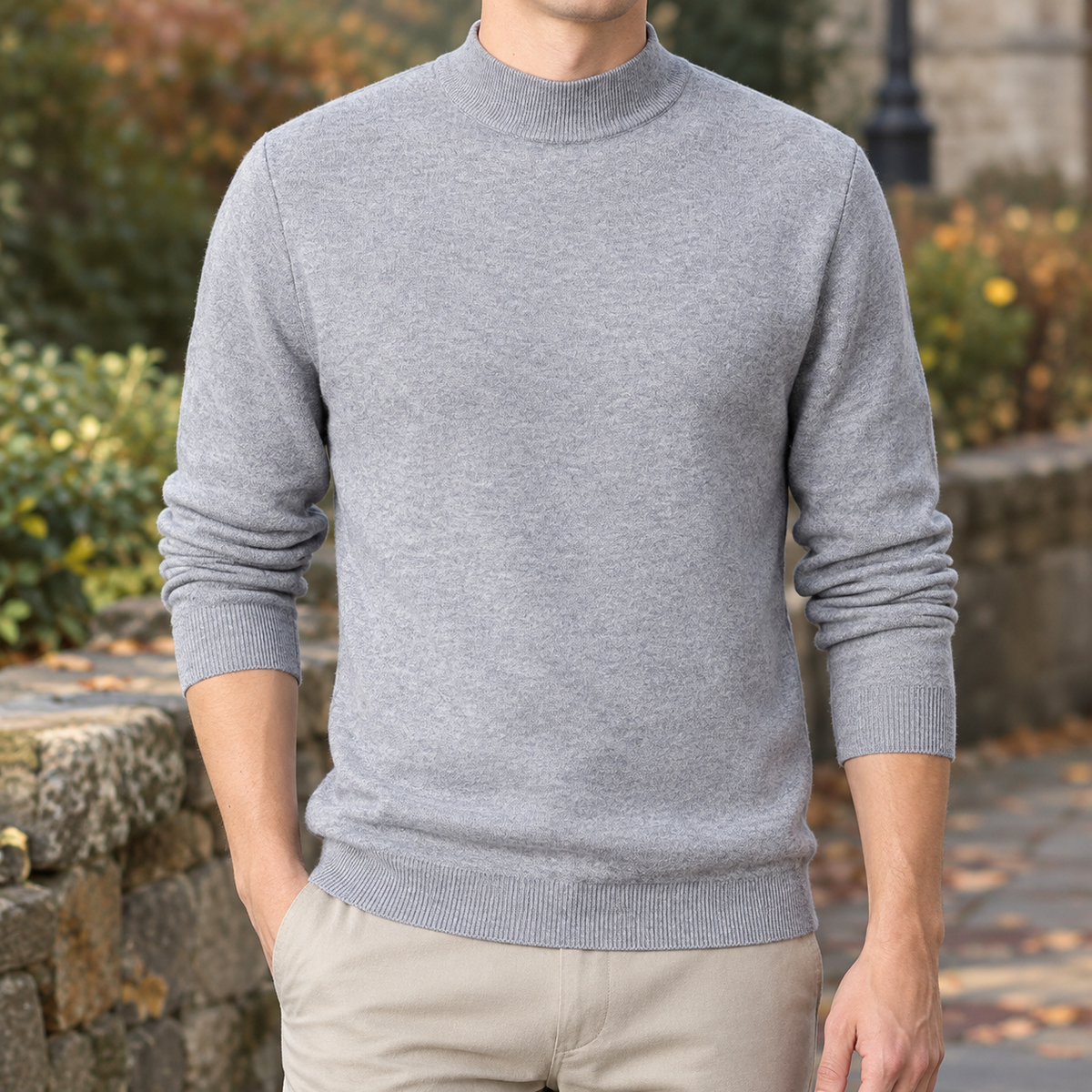 Men's Mock-Neck Sweater - Ribbed Knit Jumper