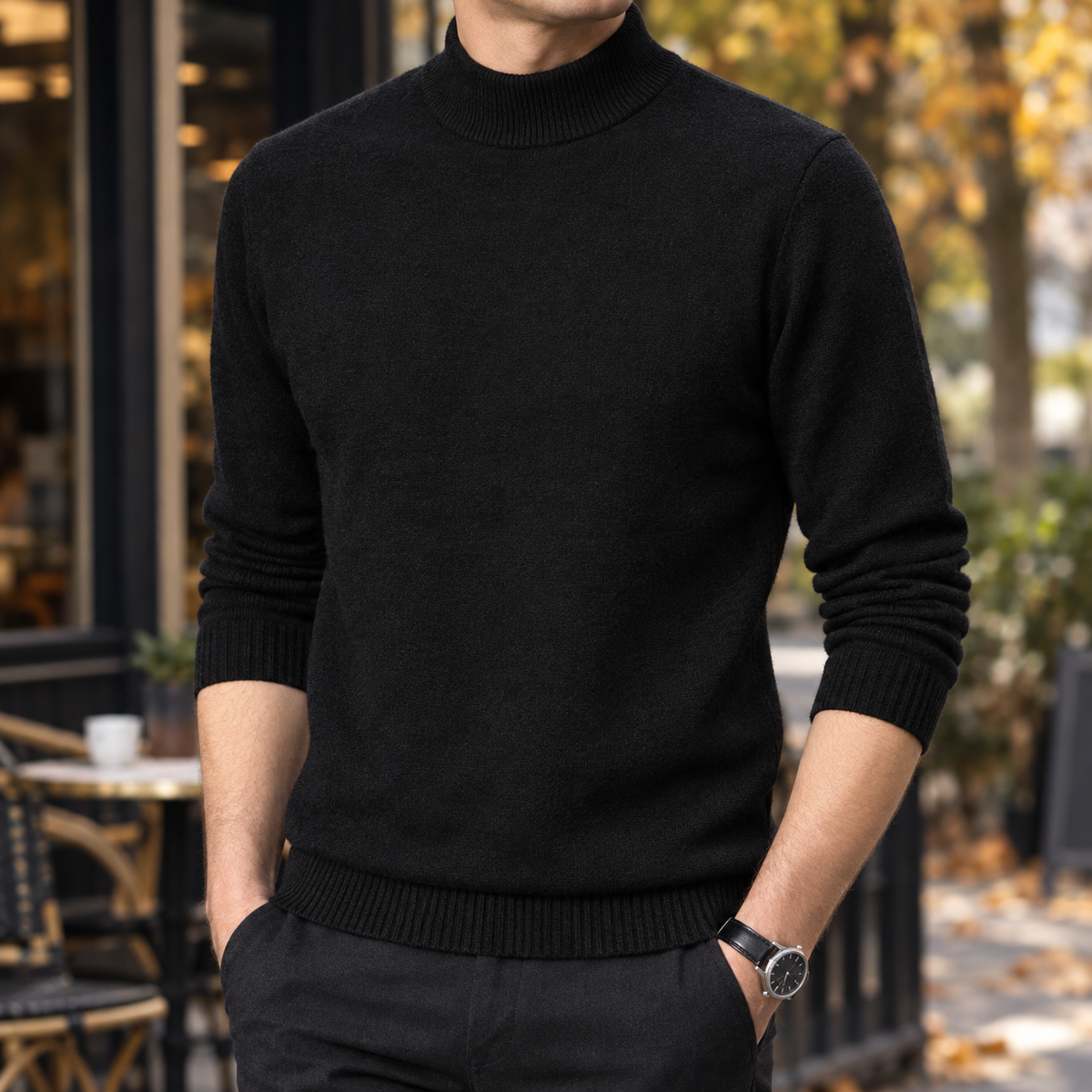 Men's Mock-Neck Sweater - Fine Knit Jumper