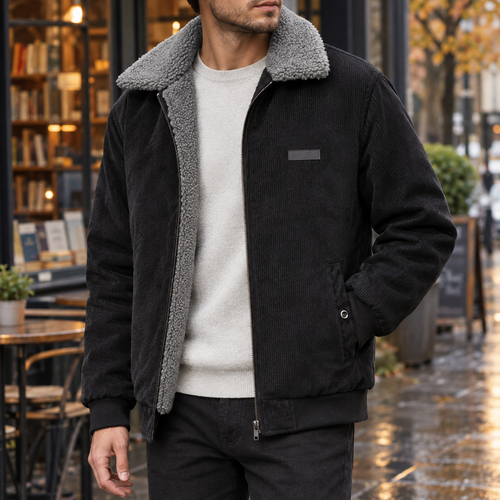 Men's Corduroy Jacket- Zip-Up Pile-Lined Outerwear