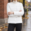 Women's Collarless Quilted Jacket - Snap-Front Outerwear