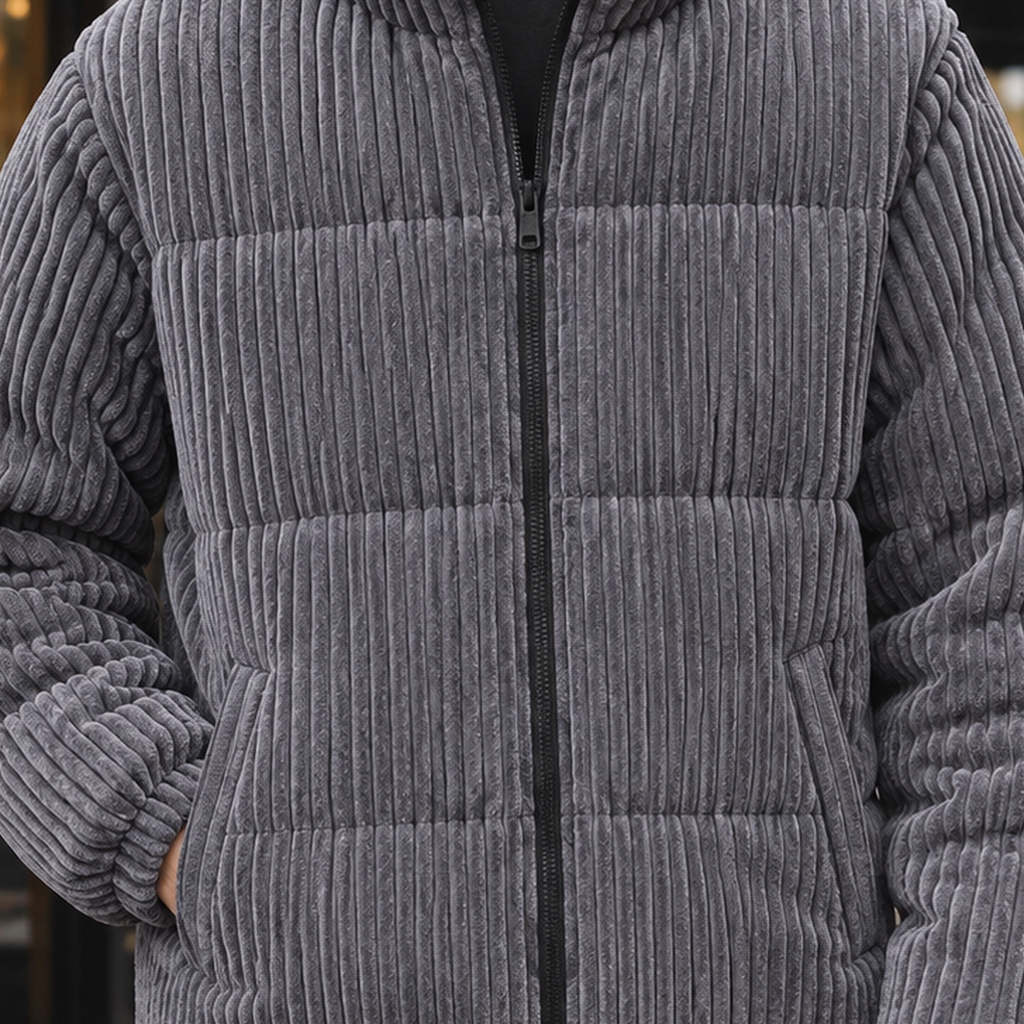 Men's Corduroy Jacket - High-Collar Zip-Up Outerwear