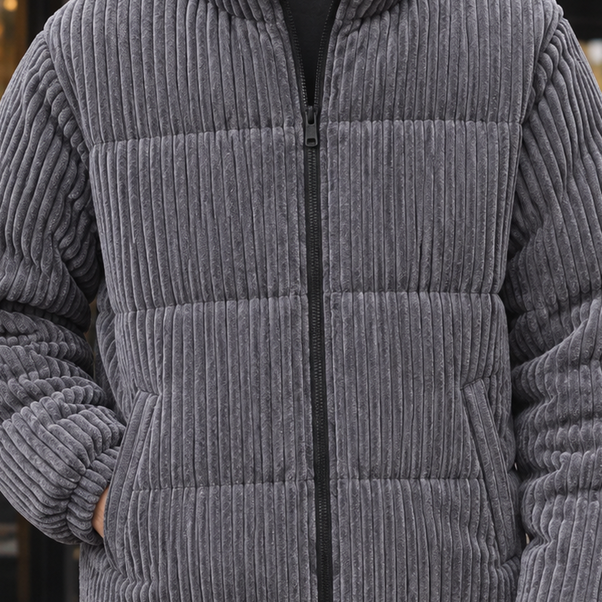 Men's Corduroy Jacket - High-Collar Zip-Up Outerwear