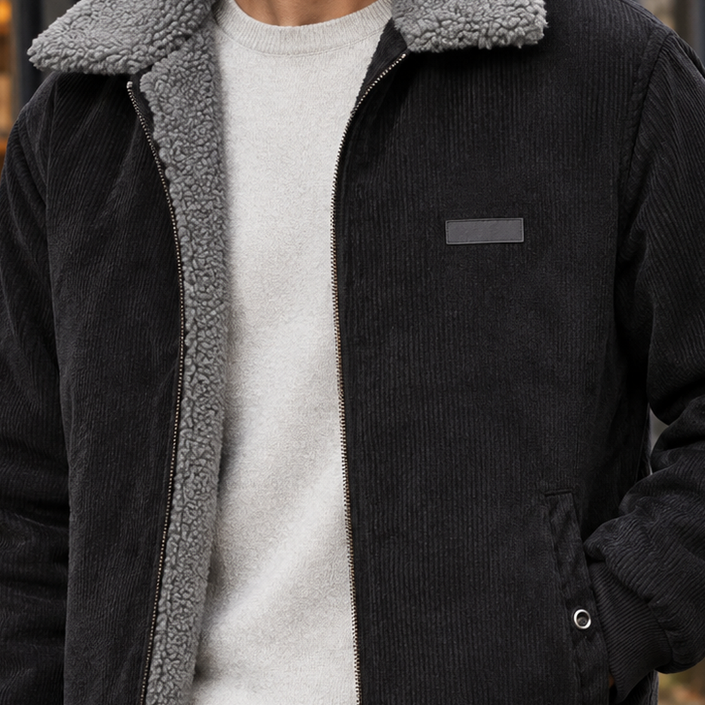 Men's Corduroy Jacket - Zip-Up Pile-Lined Outerwear