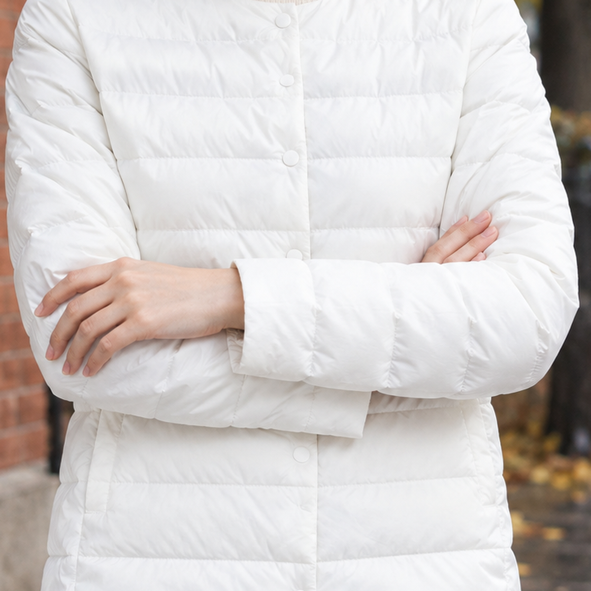 Women's Collarless Quilted Jacket - Snap-Front Outerwear