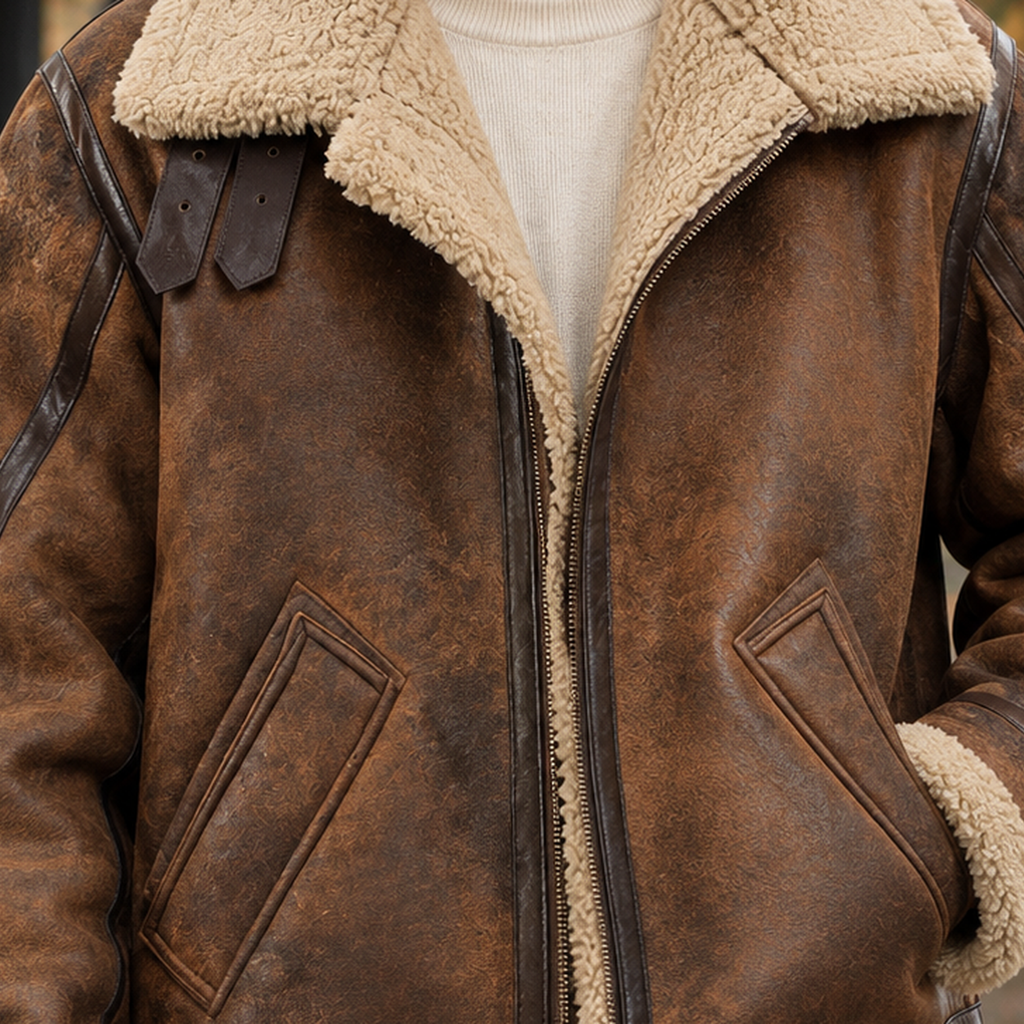Men's Suede-Look Aviator Jacket - Zip-Up Outerwear