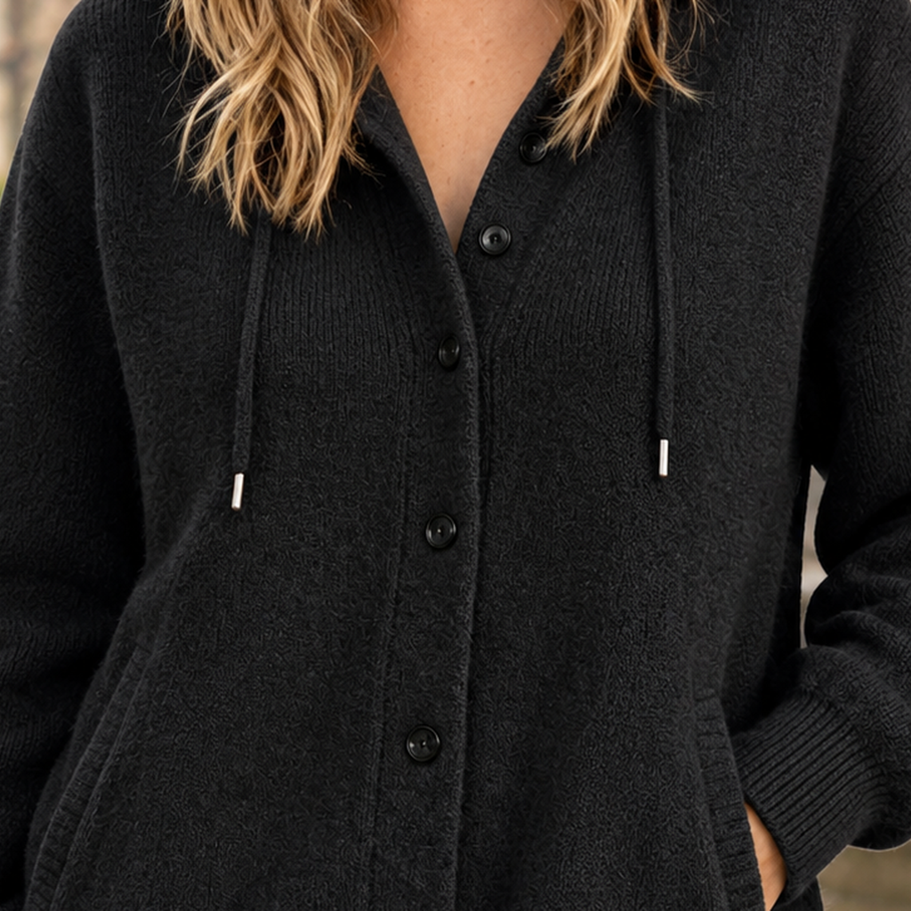 Women's Hooded Cardigan - Button-Front Knit Layer