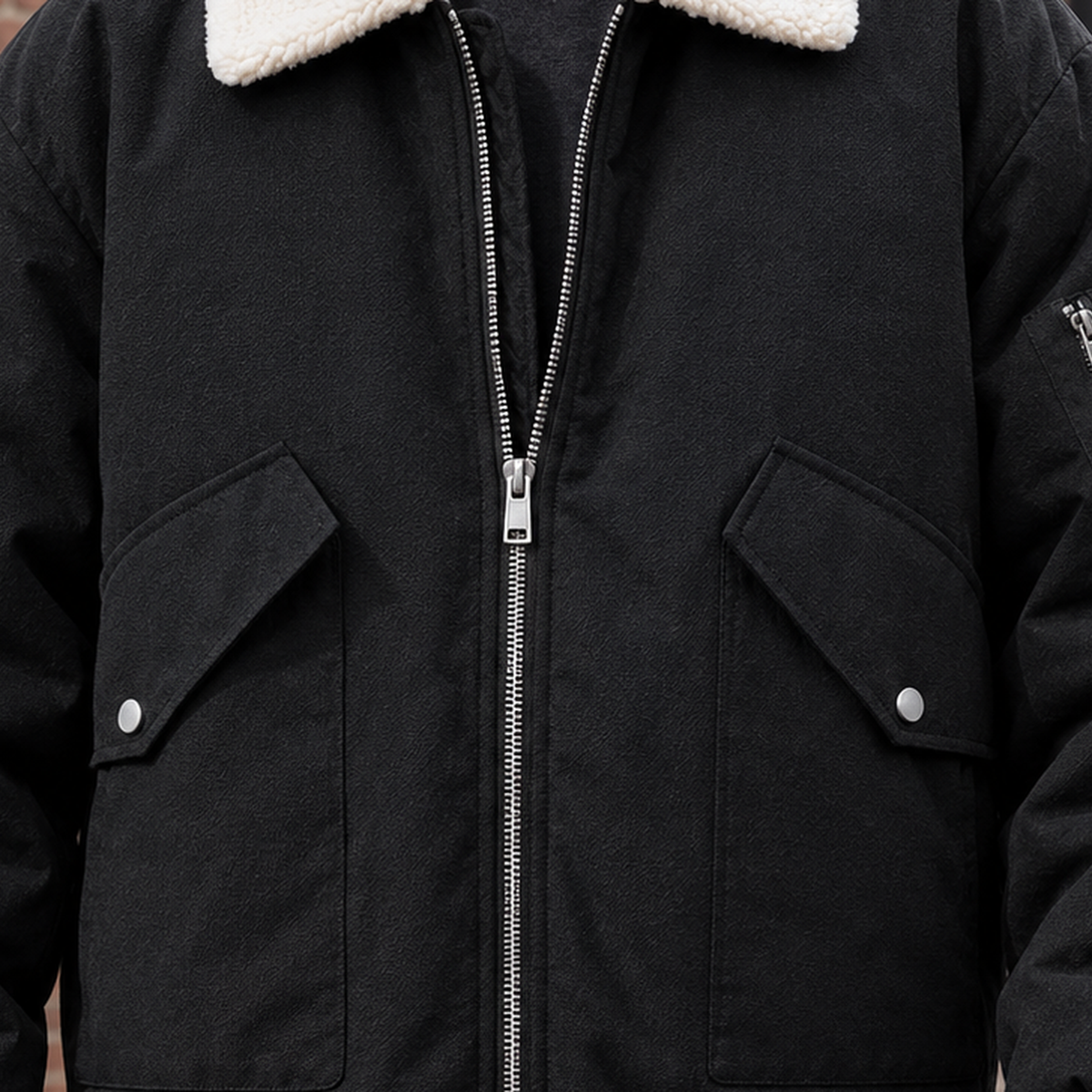 Men's Aviator Jacket - Contrast-Collar Zip-Up Outerwear