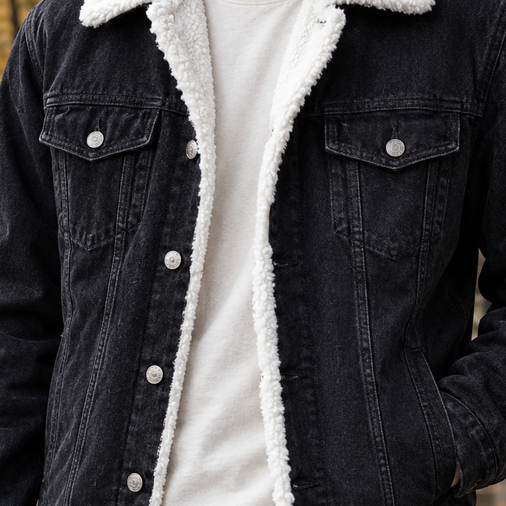 Men's Denim Jacket - Pile-Lined Button-Front Outerwear