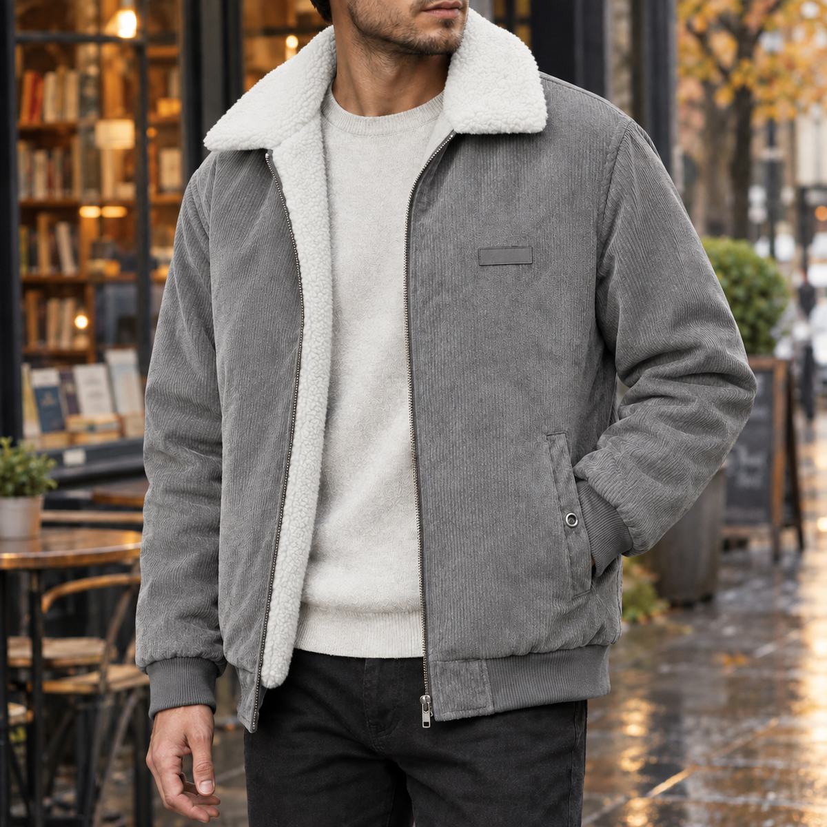 Men's Corduroy Jacket - Zip-Up Pile-Lined Outerwear