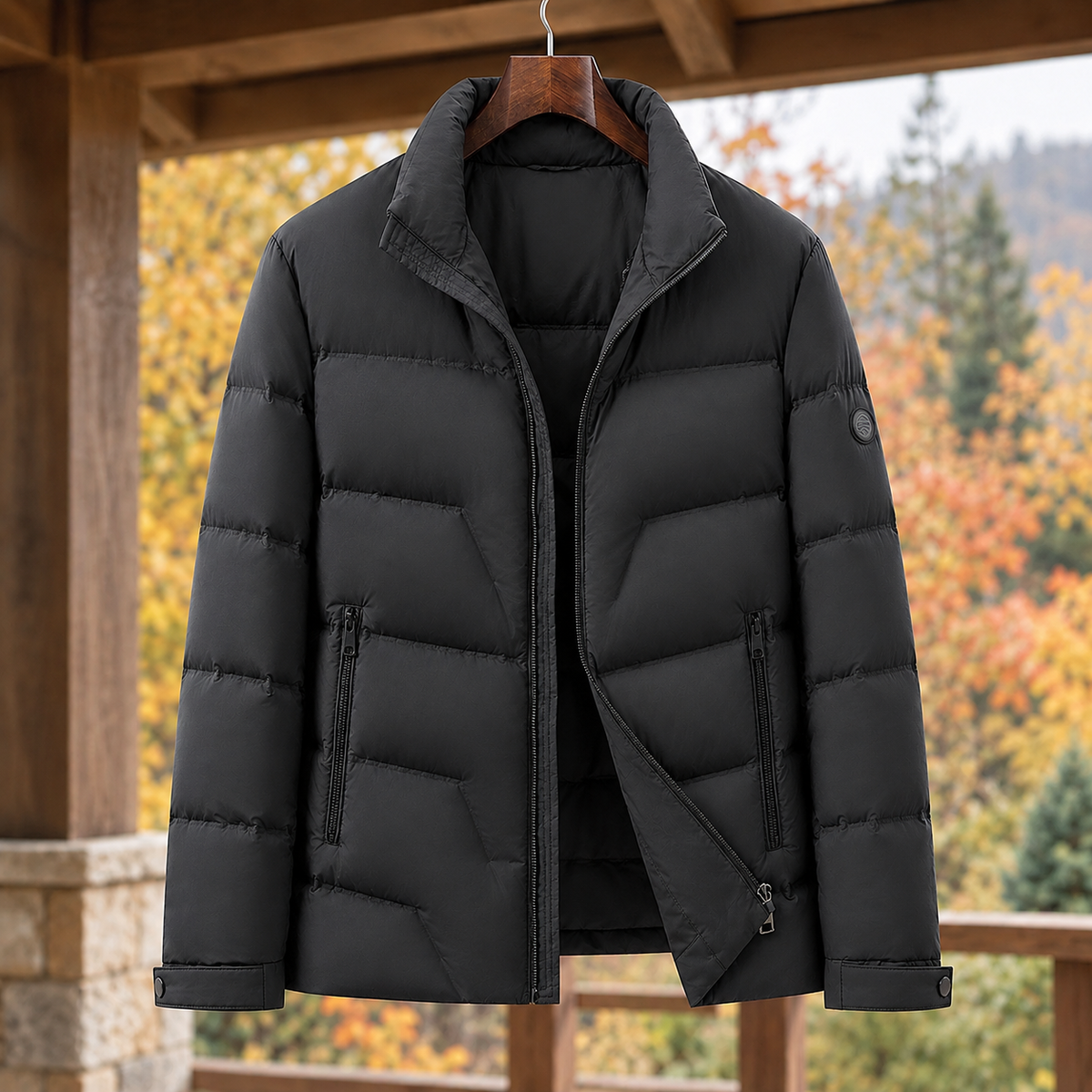 Men's Quilted Puffer Jacket - Stand-Collar Zip-Up Outerwear