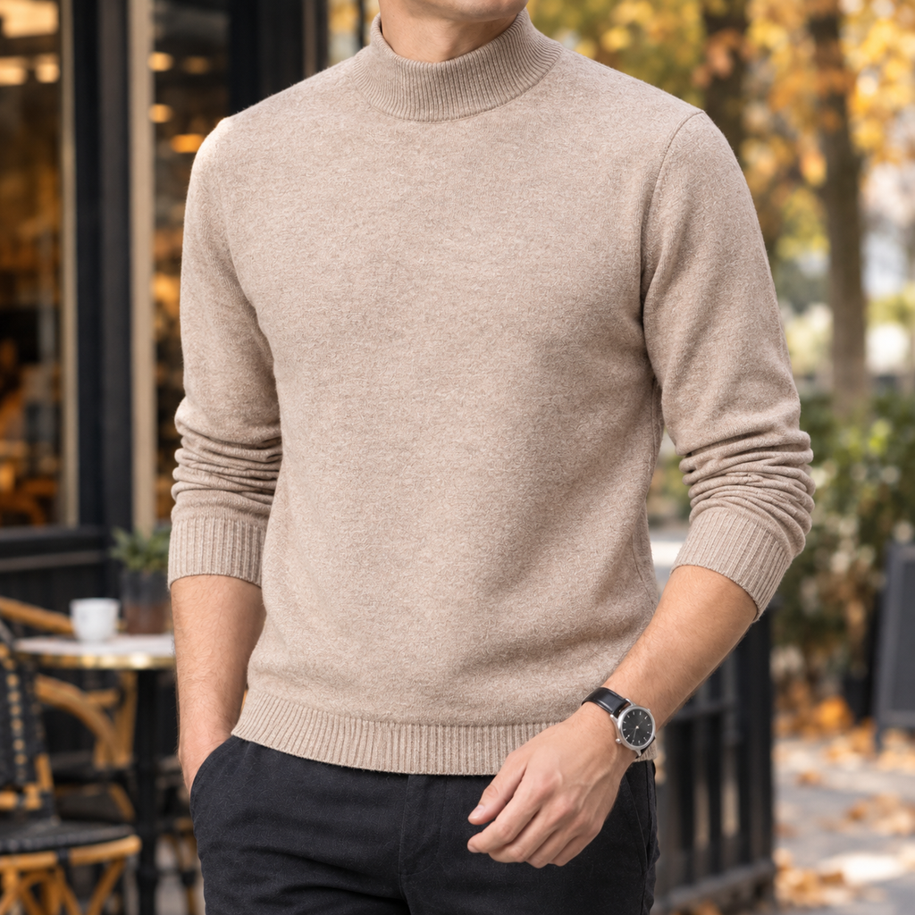 Men's Mock-Neck Sweater - Fine Knit Jumper