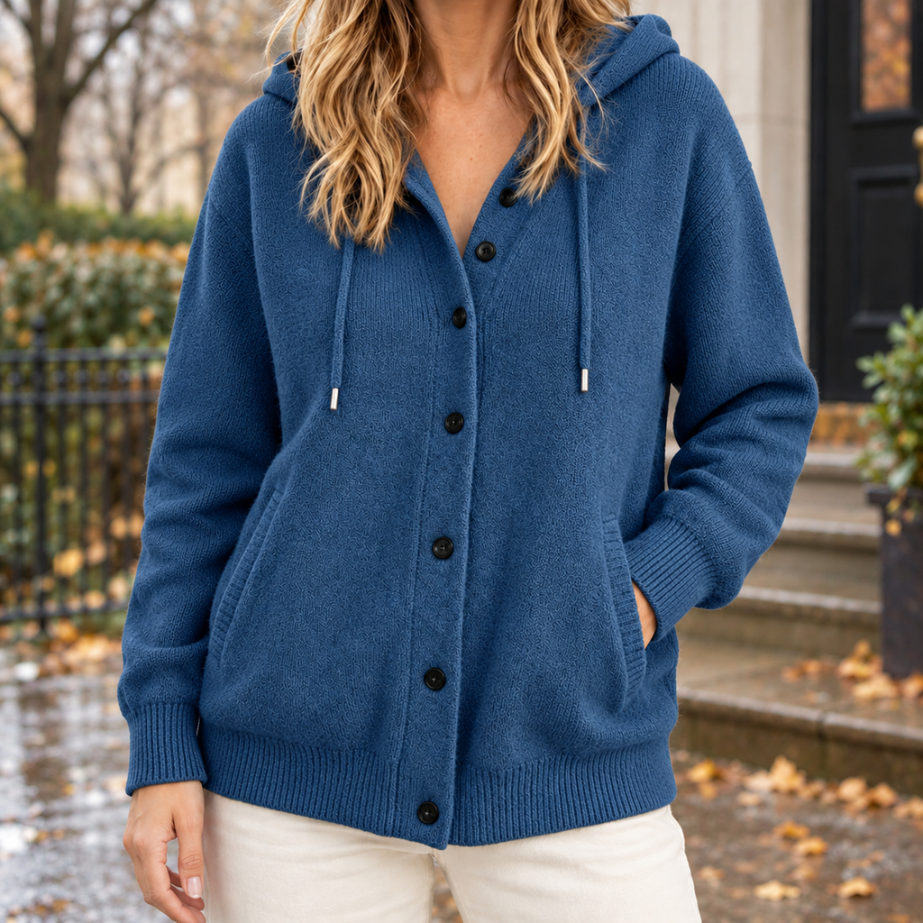 Women's Hooded Cardigan - Button-Front Knit Layer