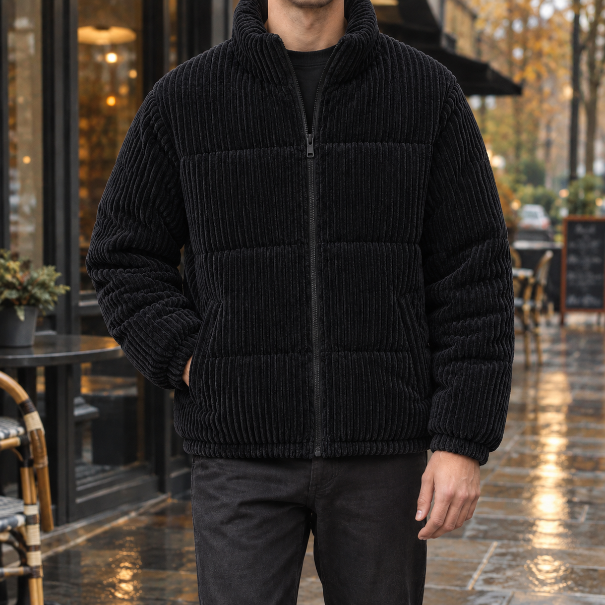 Men's Corduroy Jacket - High-Collar Zip-Up Outerwear