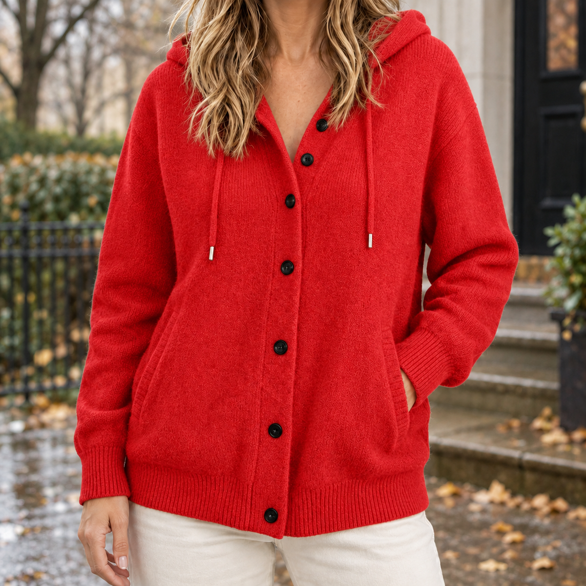 Women's Hooded Cardigan - Button-Front Knit Layer
