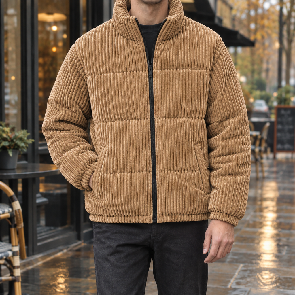 Men's Corduroy Jacket - High-Collar Zip-Up Outerwear