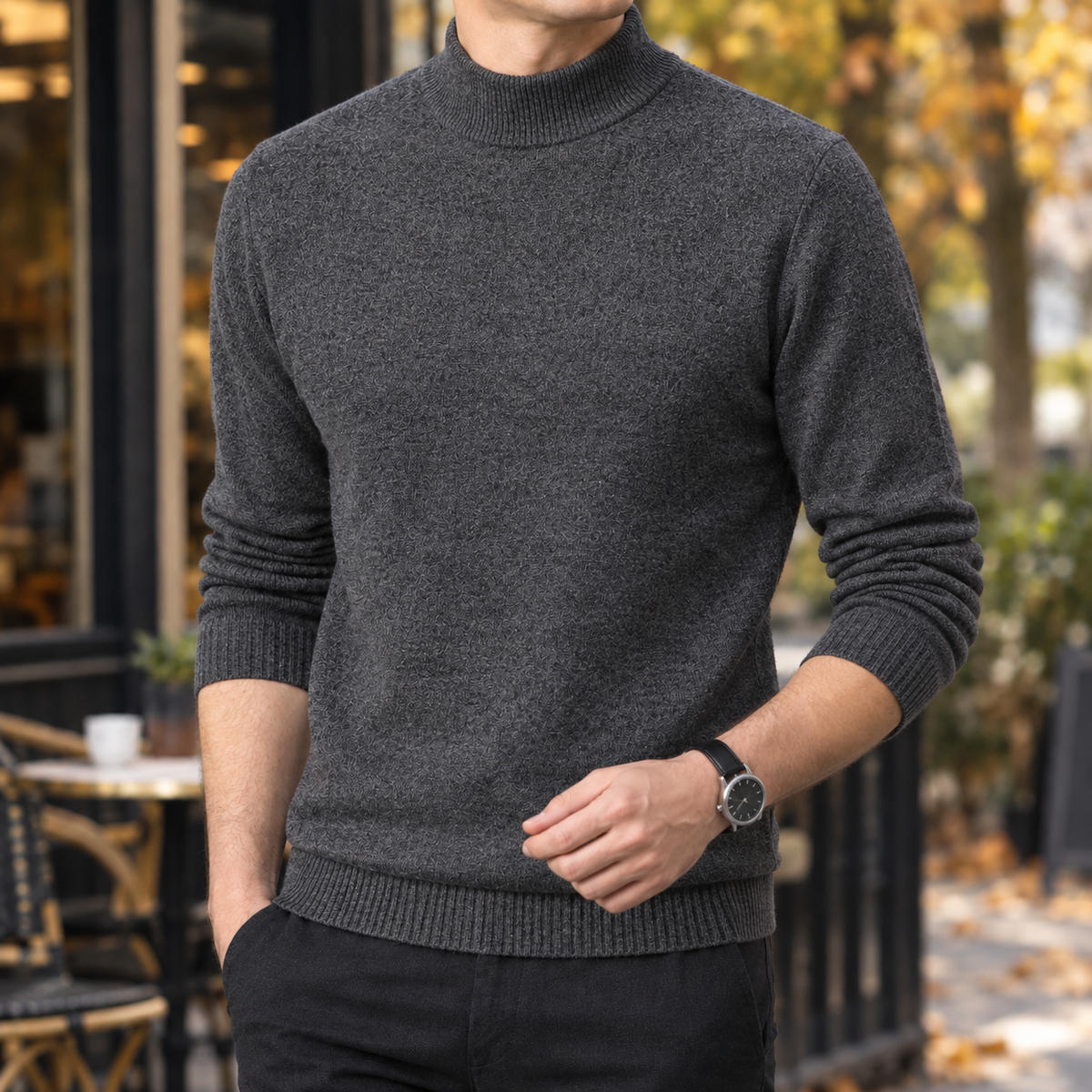 Men's Mock-Neck Sweater - Fine Knit Jumper