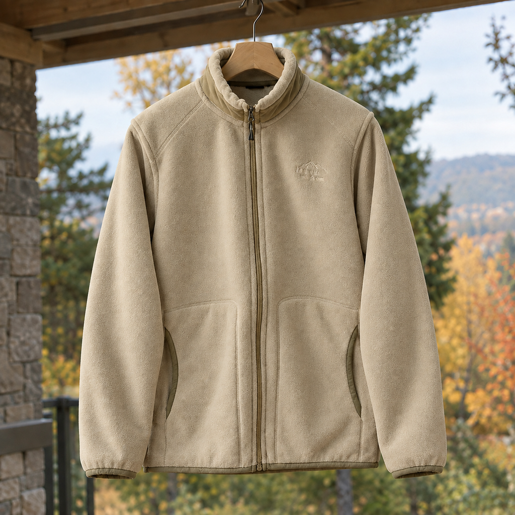 Men's Pile-Texture Jacket - Stand-Collar Zip-Up Outerwear