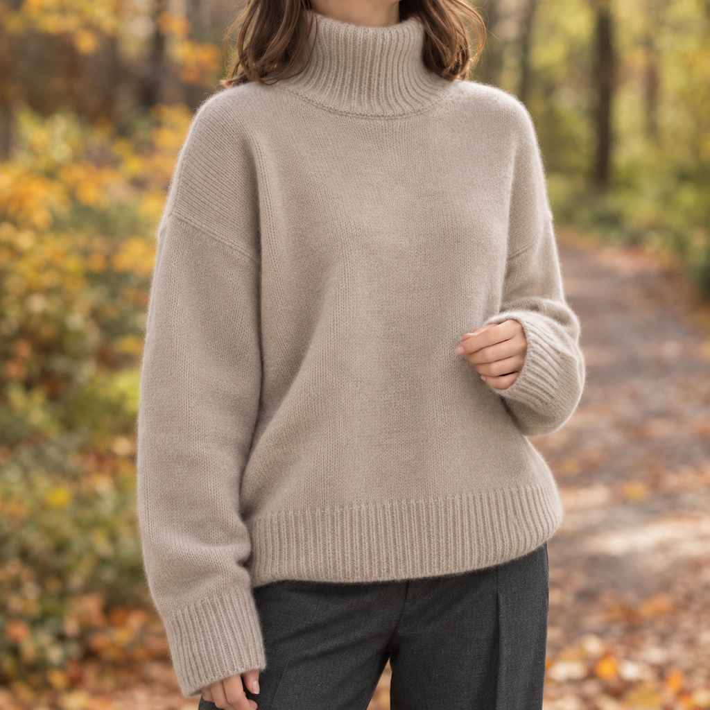 Women's Turtleneck Sweater - Ribbed Oversized Knit