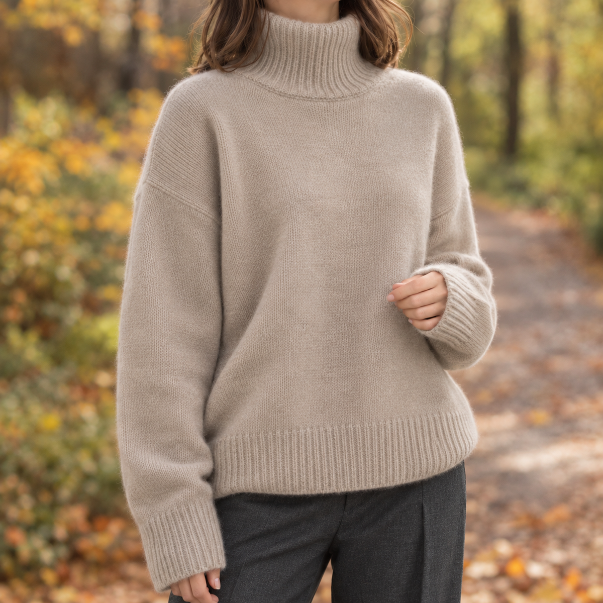 Women's Turtleneck Sweater - Ribbed Oversized Knit