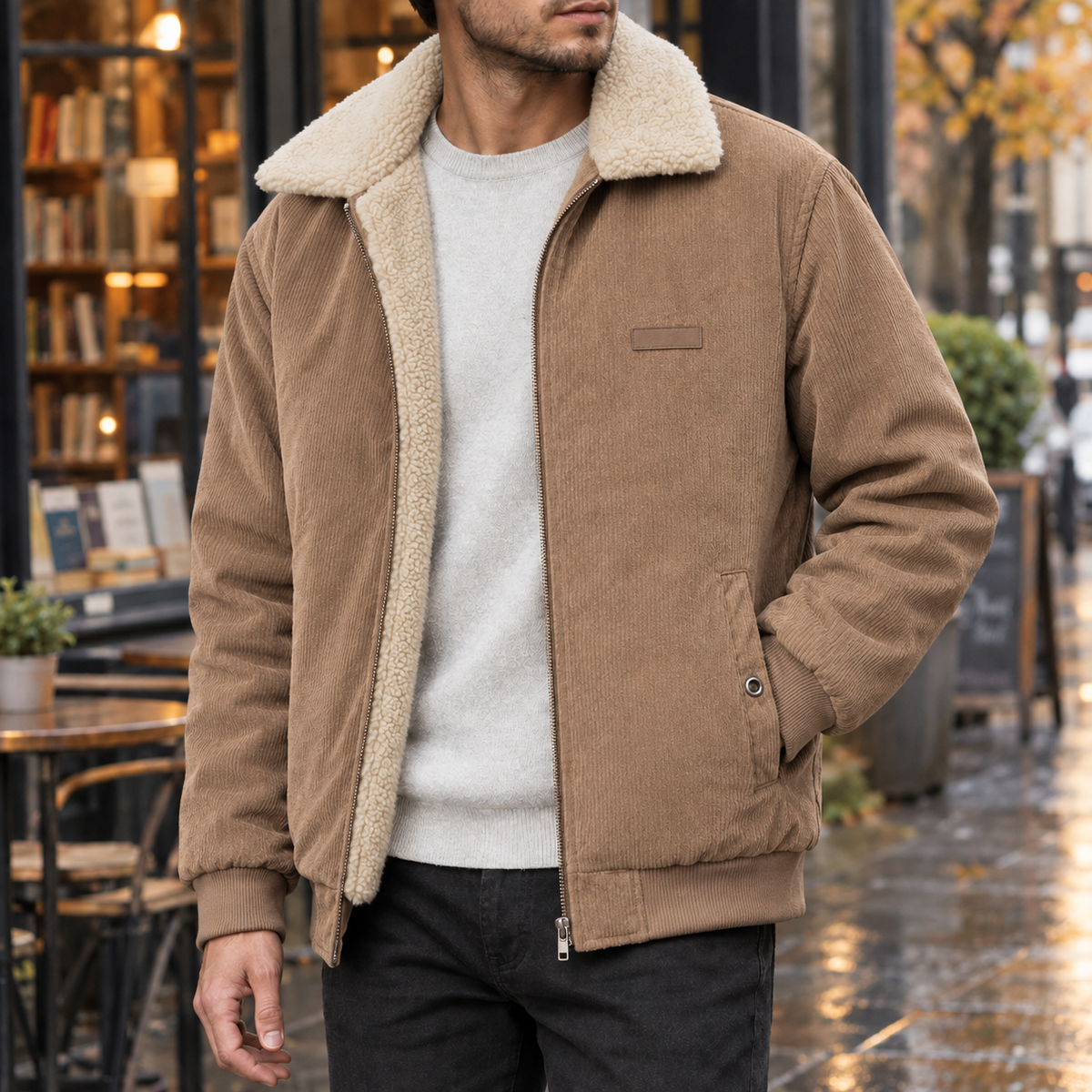 Men's Corduroy Jacket - Zip-Up Pile-Lined Outerwear