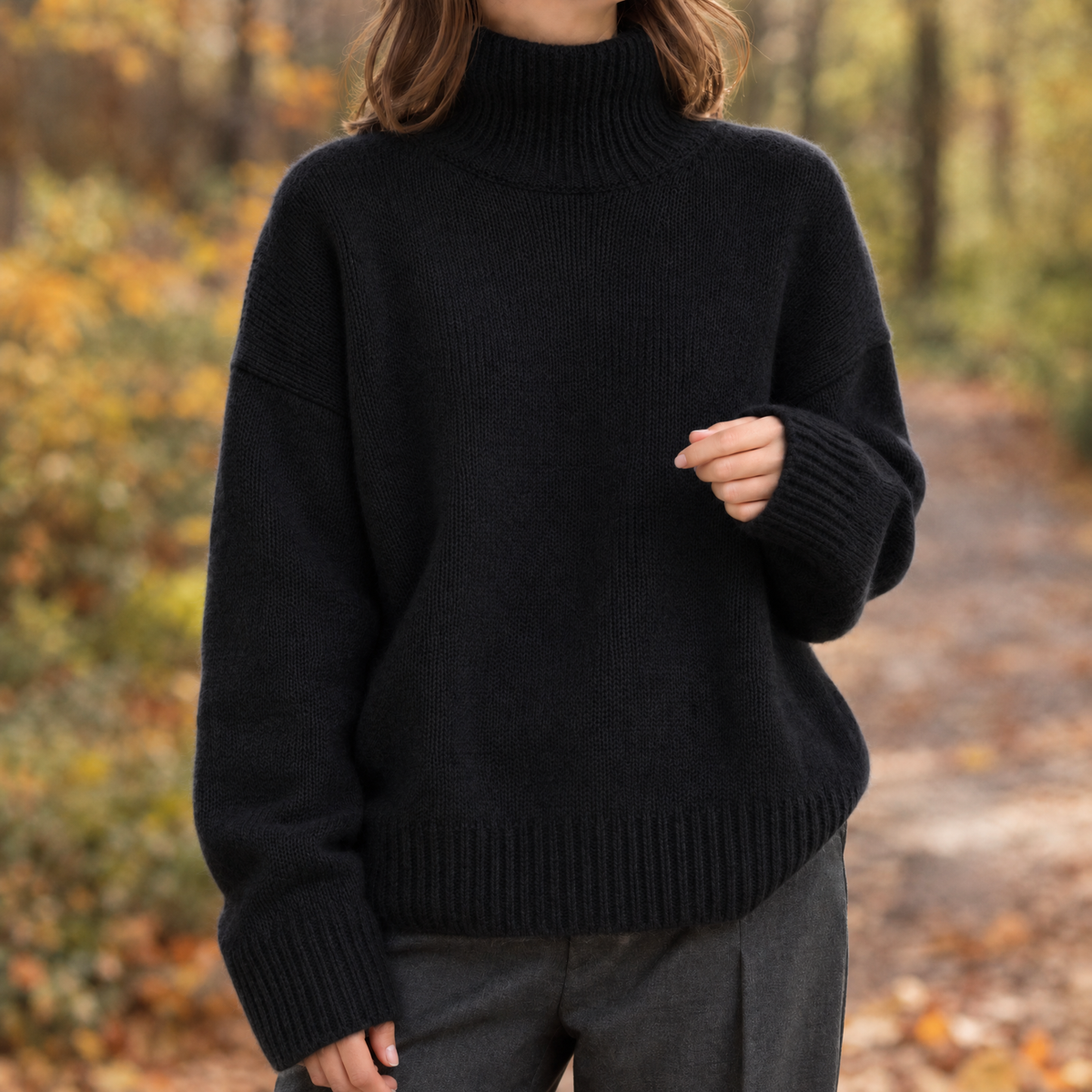Women's Turtleneck Sweater - Ribbed Oversized Knit